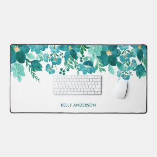 Trendy Girly Mit Monogramm Watercolor Foliage Schreibtischunterlage
