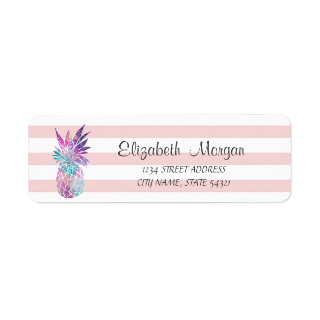 Trendy Girly Pineapse, Stripes Address Label (Vorne)