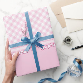Trendy Girly Pink Kariertes Schachbrettmuster & Bo Geschenkpapier