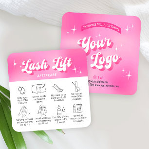Trendy Girly Pink Lash Lift & Tint Aftercare Cards Quadratische Visitenkarte
