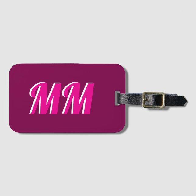 Trendy Girly Pink Modern Monogram Initial Gepäckanhänger (Vorderseite (Horizontal))