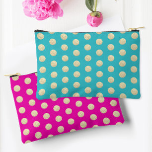 Trendy Girly Pink und Aqua Glittery Polka Dots Zubehörtasche