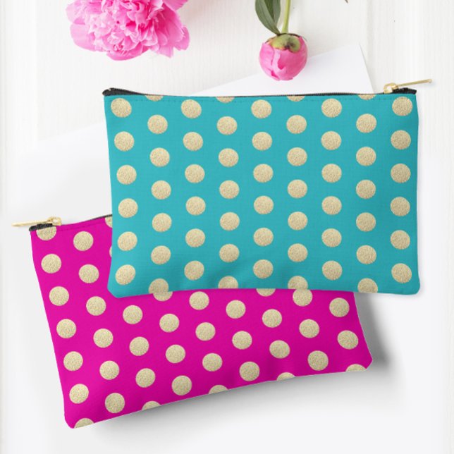 Trendy Girly Pink und Aqua Glittery Polka Dots Zubehörtasche (Von Creator hochgeladen)