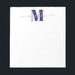 Trendy Girly Script Monogram, Blue und Pink Notizblock<br><div class="desc">Dieses unterhaltsame Notizblock verfügt über ein Monogramm und einen Text. Anpassen mit dem Vorlagenformular. Wählen Sie "Weiter anpassen" für das erweiterte Bearbeitungsmenü.</div>