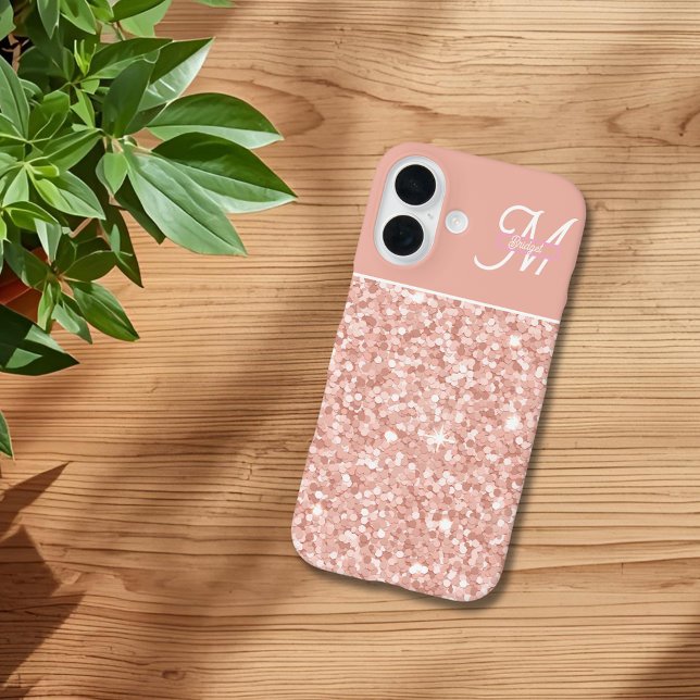 trendy girly Soft Blush Sparkle Monogram name Case-Mate iPhone Hülle (Von Creator hochgeladen)