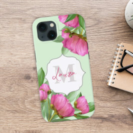 Trendy Girly Vintage Floral Peony Monogrammed Case-Mate iPhone Hülle