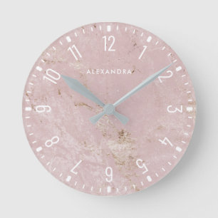 Trendy Glam Falsch Rose Gold Look and White Marble Runde Wanduhr