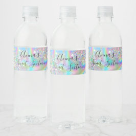 Trendy Glam Imitate Holographic Rainbow Sweet 16 Wasserflaschenetikett