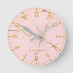 Trendy Glam Imitate Rose Gold Look Marmor Runde Uh Wanduhr