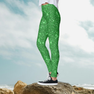 Trendy Glam Irish Green Sparkle Shimmer Glitzer Leggings