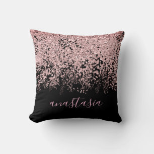Trendy Glam Pink Rose Gold Glitterie Spark Skript Kissen