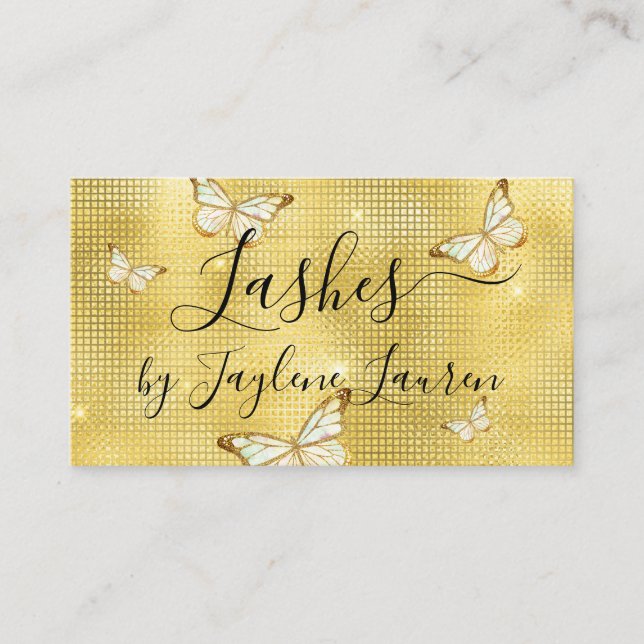 Trendy Glam Yellow Gold Luxus Butterfly Lashes Visitenkarte (Vorderseite)