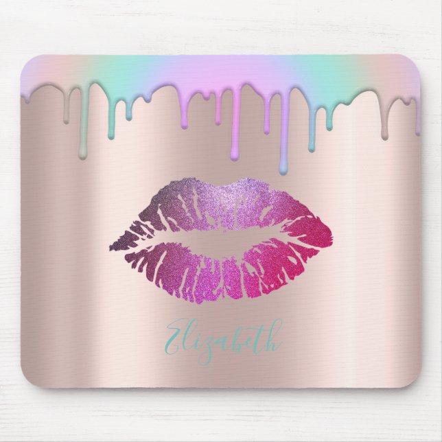 Trendy Glitzer Lips Rainbow Tropfens Mousepad (Vorne)