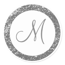 Trendy Glitzer Monogram Stickers: Silver Gray