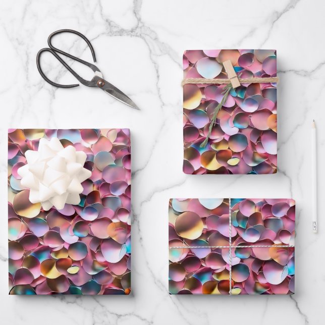 Trendy Glitzer Opal Holographic Collection Geschenkpapier Set (Vorderseite)