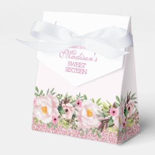 Trendy Glitzer Pink Floral Sweet 16 Geschenkschachtel