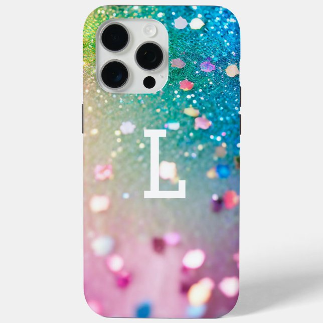 Trendy Glitzer Rainbow Mit Monogramm Case-Mate iPhone Hülle (Rückseite)