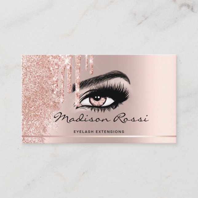 Trendy Glitzer Rose Gold Tropfen Lashes Marmor Visitenkarte (Vorderseite)