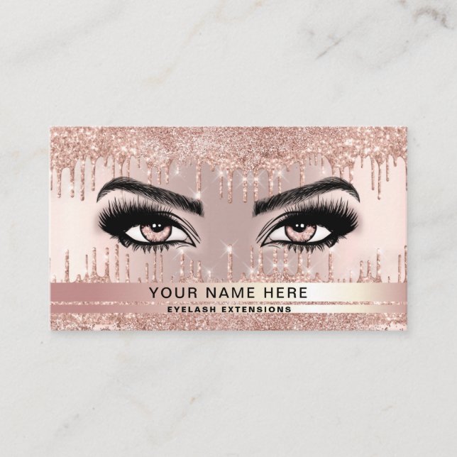 Trendy Glitzer Rose Gold Tropfen Lashes Visitenkarte (Vorderseite)