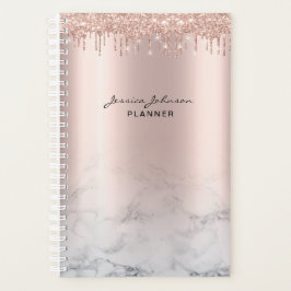 Trendy Glitzer Rose Gold Tropfen Marmorskript Planer