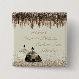 Trendy Gold Ball Gown Sweet 16 Geburtstags Tropfen Button