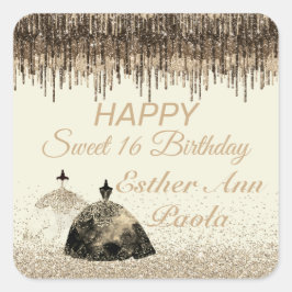 Trendy Gold Ball Gown Sweet 16 Geburtstags Tropfen Quadratischer Aufkleber