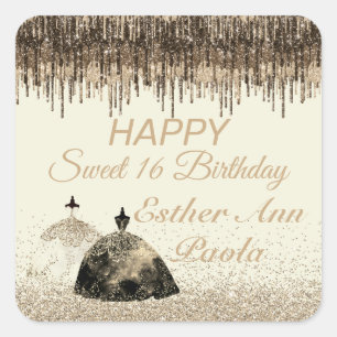 Trendy Gold Ball Gown Sweet 16 Geburtstags Tropfen Quadratischer Aufkleber