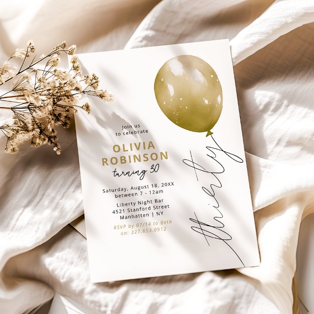 Trendy Gold Balloon 30. Geburtstag Einladung (Von Creator hochgeladen)