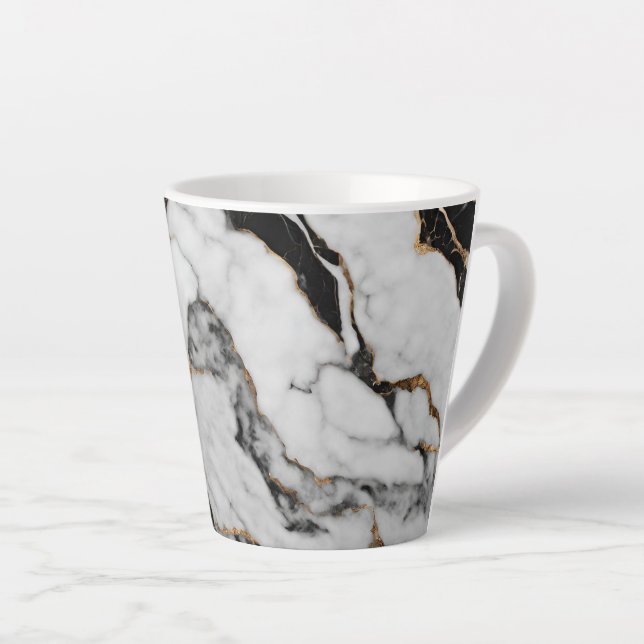 Trendy Gold Black and White Marmor Milchtasse (Rechte Ecke)