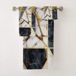 Trendy Gold Black Geometric Marmormuster Badhandtuch Set