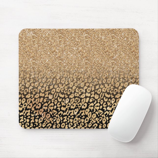 Trendy Gold & Black Glitzer Ombre Leopard Print Mousepad (Mit Mouse)