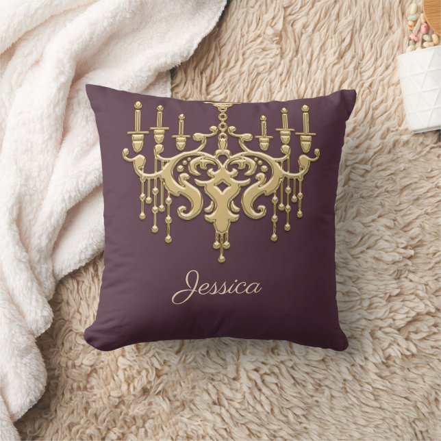 Trendy Gold Chandelier Mit Monogramm Throw Kissen (Decke)