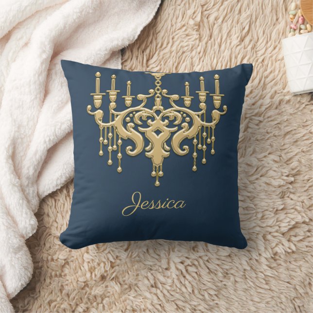 Trendy Gold Chandelier Mit Monogramm Throw Kissen (Decke)