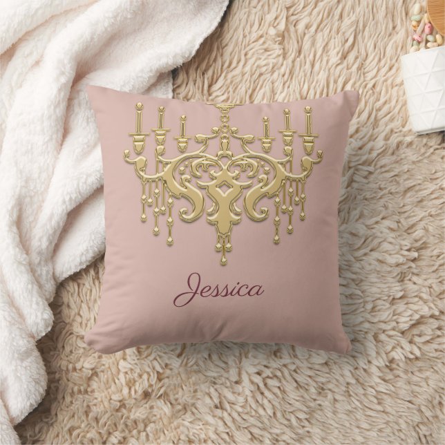 Trendy Gold Chandelier Mit Monogramm Throw Kissen (Decke)