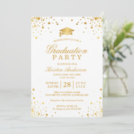 Trendy Gold Confetti Dots Graduation Party Foto Einladung