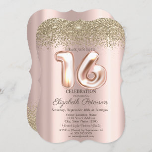 Trendy Gold Diamonds Rose Gold Sweet 16 Einladung