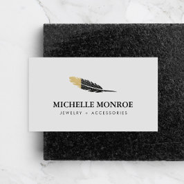 Trendy Gold Dipped Boho Feather Designer Gray Visitenkarte