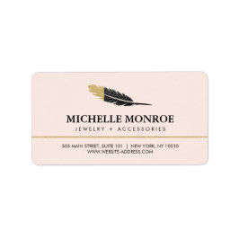 Trendy Gold Dipped Boho Feather Designer Pink Adressaufkleber