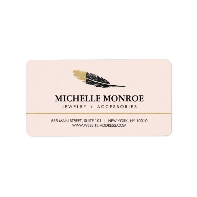 Trendy Gold Dipped Boho Feather Designer Pink Adressaufkleber (Vorne)