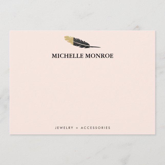 Trendy Gold Dipped Boho Feather Designer Pink Mitteilungskarte (Vorderseite)