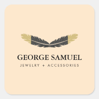 Trendy Gold Dipped Boho Feather Designer Pink Quadratischer Aufkleber