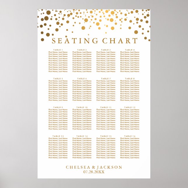 Trendy Gold Dots - Seating Chart Poster (Vorne)