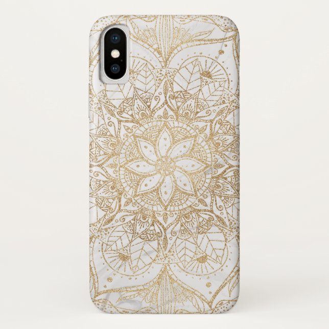 Trendy Gold Floral Mandala Marmordesign Case-Mate iPhone Hülle (Rückseite)