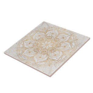 Trendy Gold Floral Mandala Marmordesign Fliese