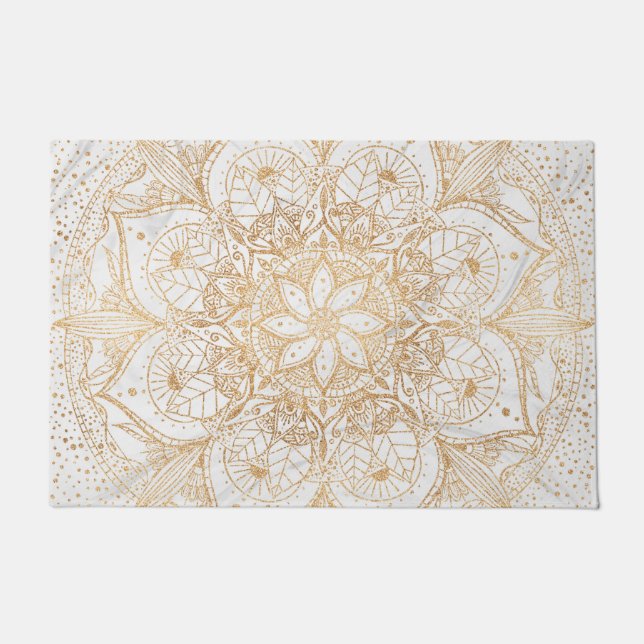 Trendy Gold Floral Mandala Marmordesign Fußmatte (Vorderseite)