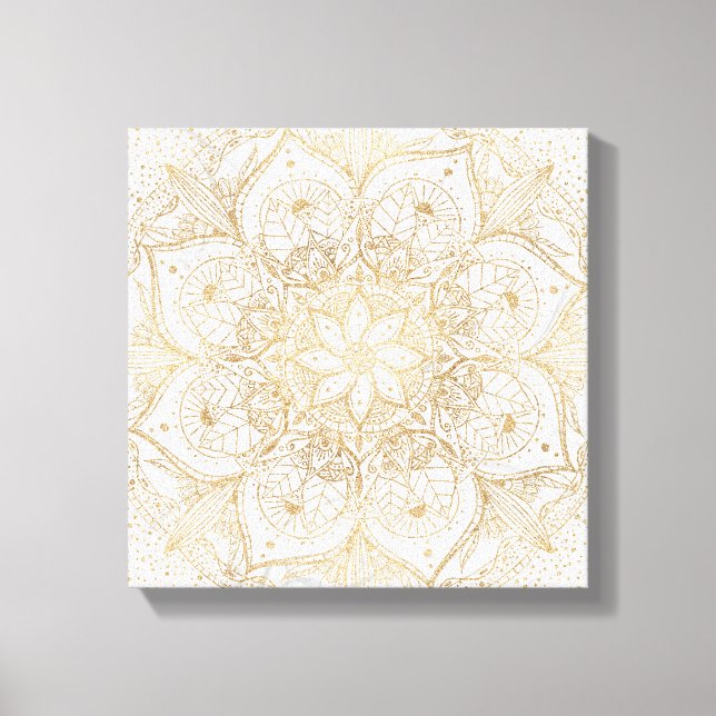 Trendy Gold Floral Mandala Marmordesign Leinwanddruck (Vorderseite)