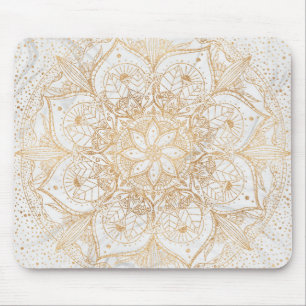 Trendy Gold Floral Mandala Marmordesign Mousepad
