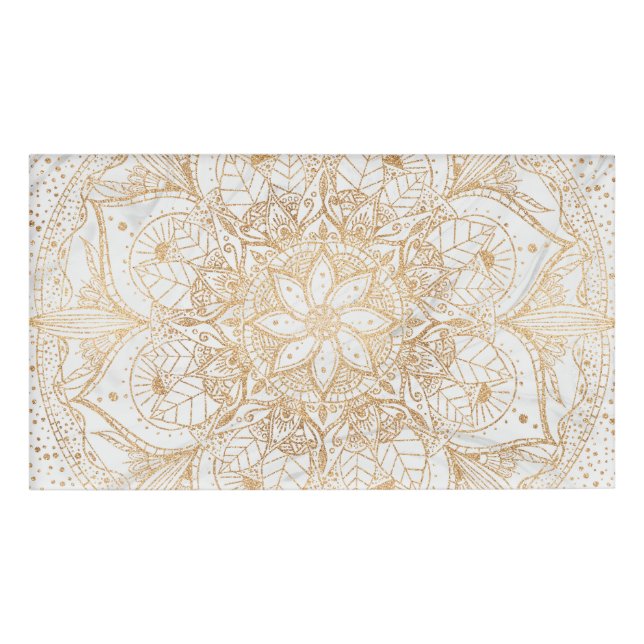 Trendy Gold Floral Mandala Marmordesign Namenschild (Vorderseite)