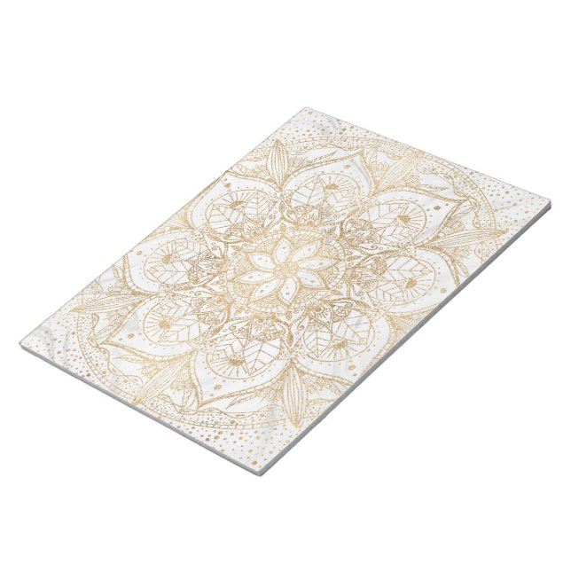 Trendy Gold Floral Mandala Marmordesign Notizblock (angewinkelt)