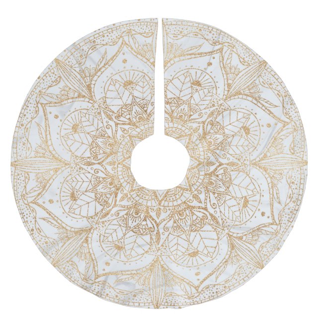 Trendy Gold Floral Mandala Marmordesign Polyester Weihnachtsbaumdecke (Vorderseite)
